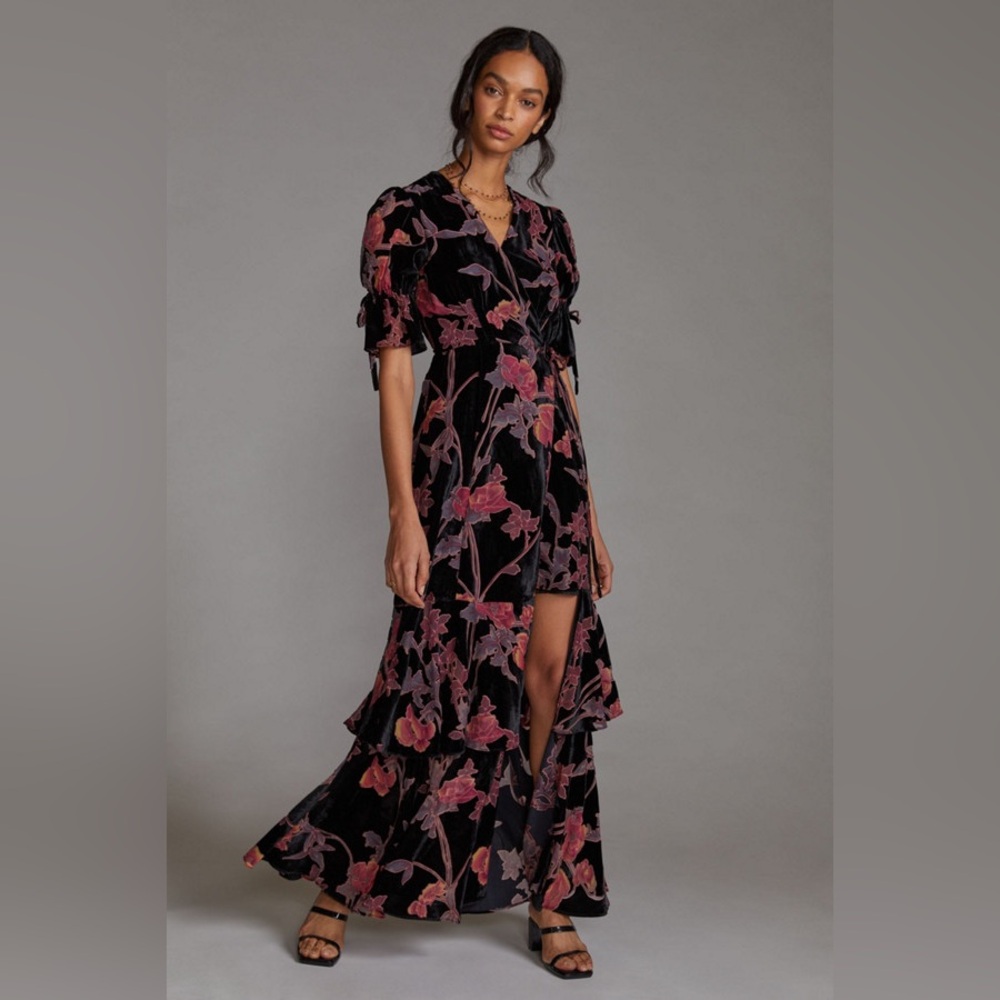 Hutch Black Motif Tiered Velvet Wrap Dress - Picture 6 of 9